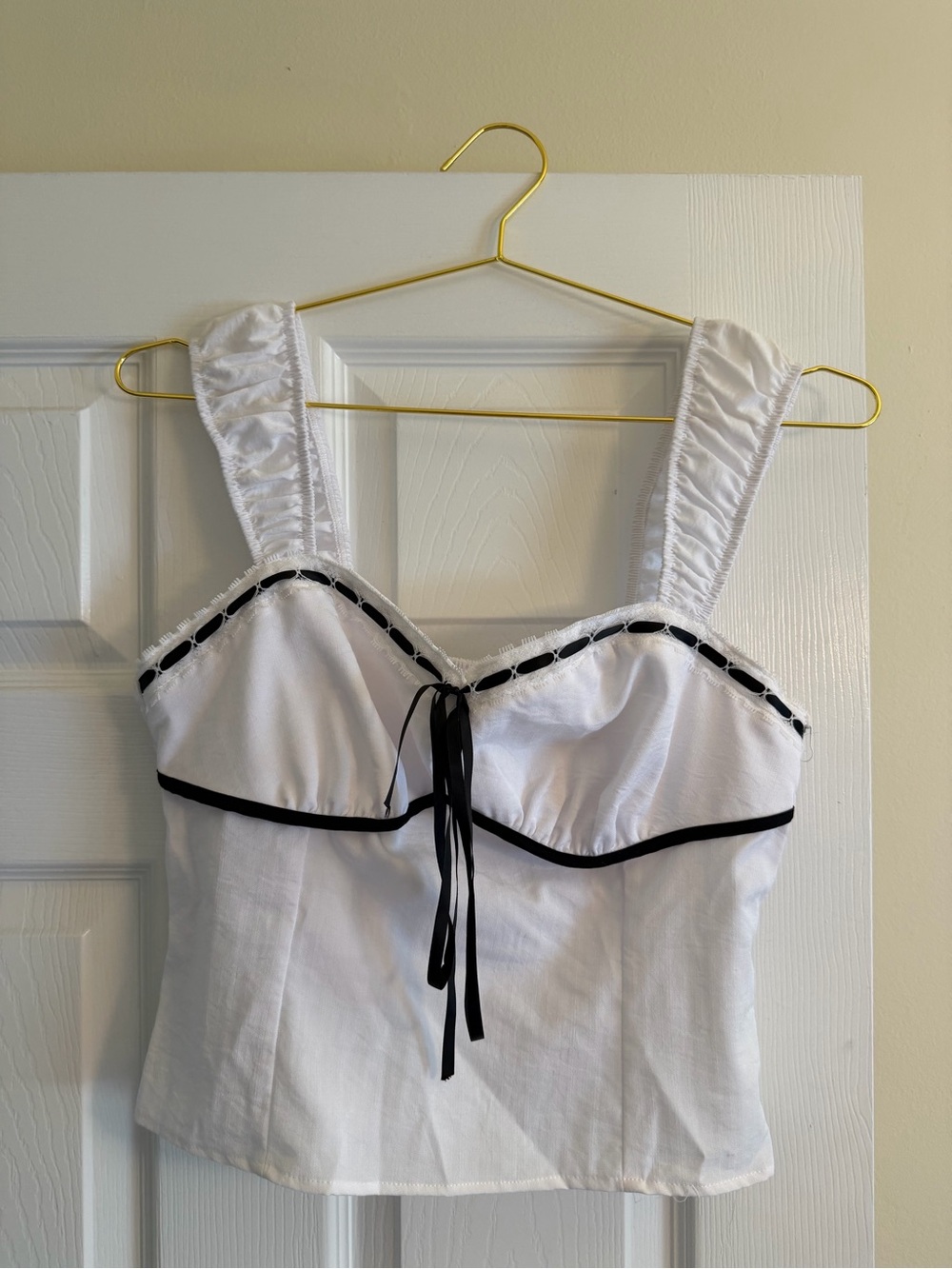 Sienna Sky White Crop Tank with Black Trim